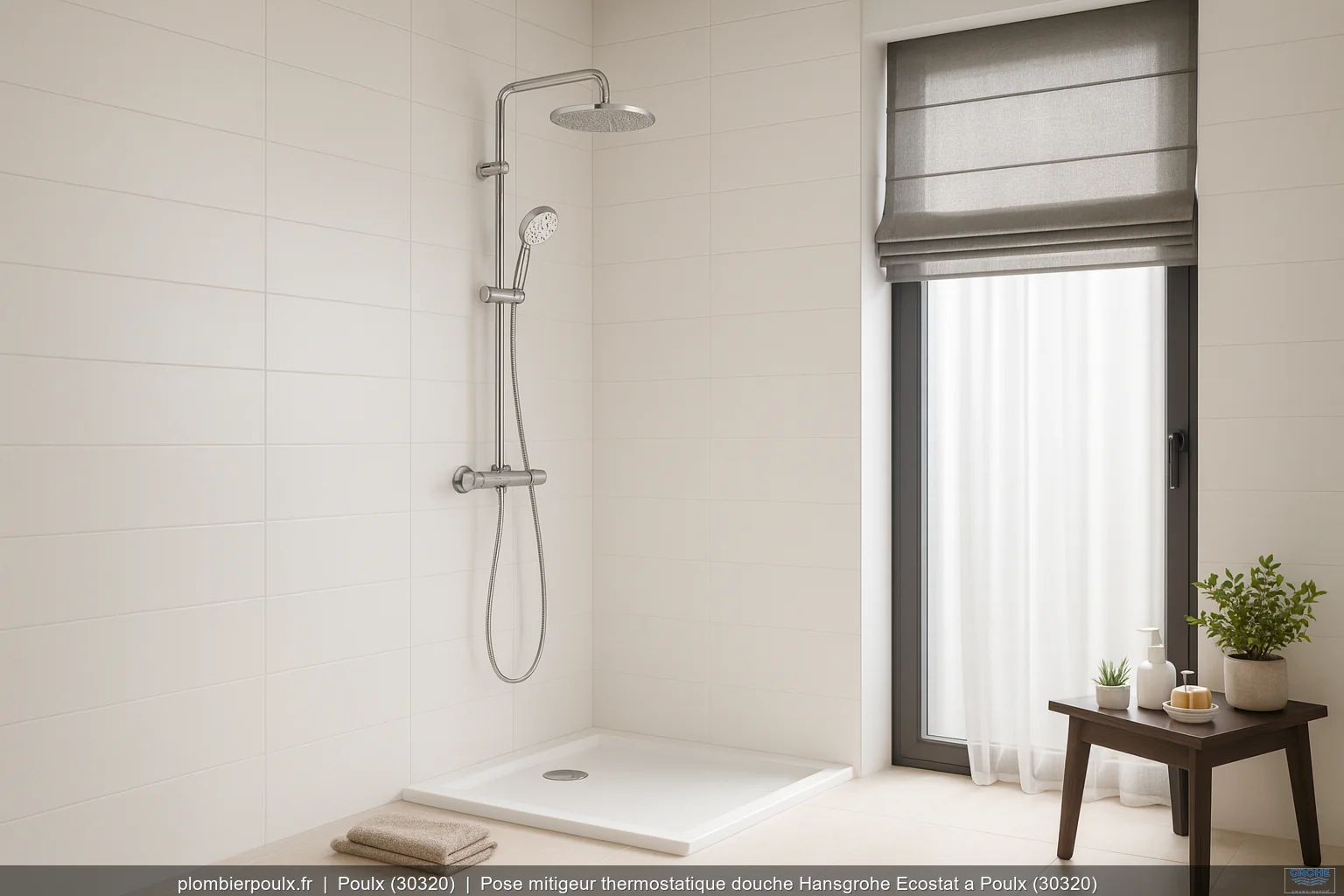 Pose mitigeur thermostatique douche Hansgrohe Ecostat a Poulx (30320)